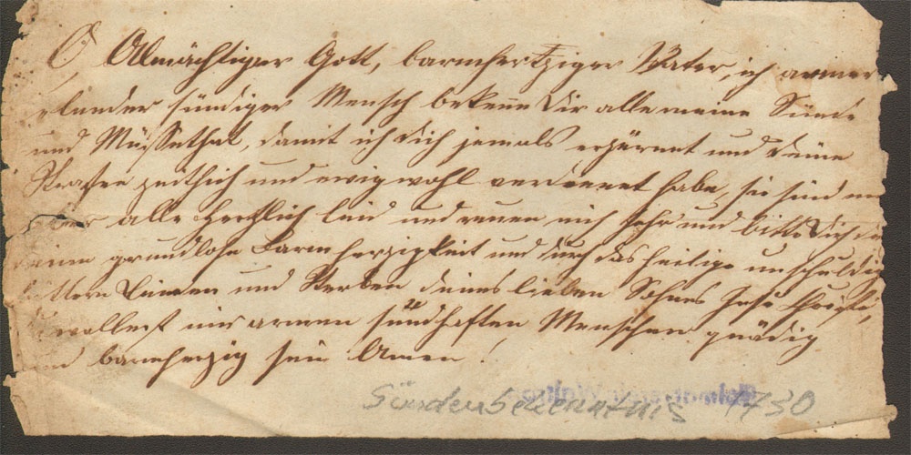 handgeschriebenes Sündenbekenntnis von 1730 (Heimatmuseum Waltrop CC BY-NC-SA)