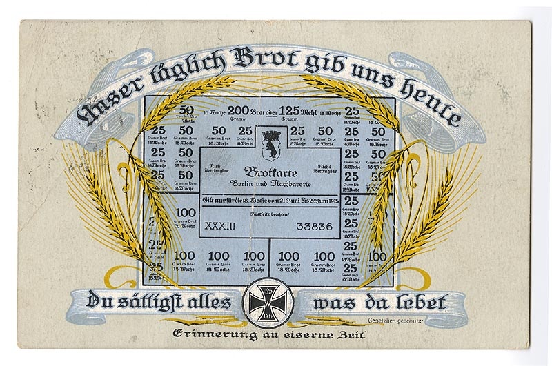 Postkarte: Abbildung einer Brotkarte mit Brotmarken (Stadtmuseum Münster CC BY-NC-SA)