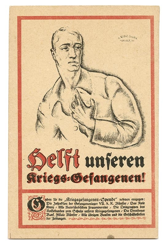 Postkarte: Helft unseren Kriegsgefangenen (Stadtmuseum Münster CC BY-NC-SA)