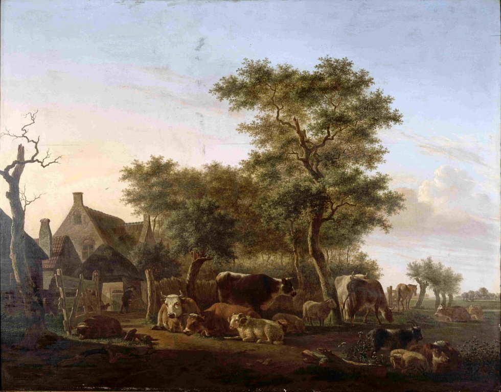 Landschaft mit Gehöft und weidendem Vieh (Museum Abtei Liesborn des Kreises Warendorf CC BY-NC-SA)