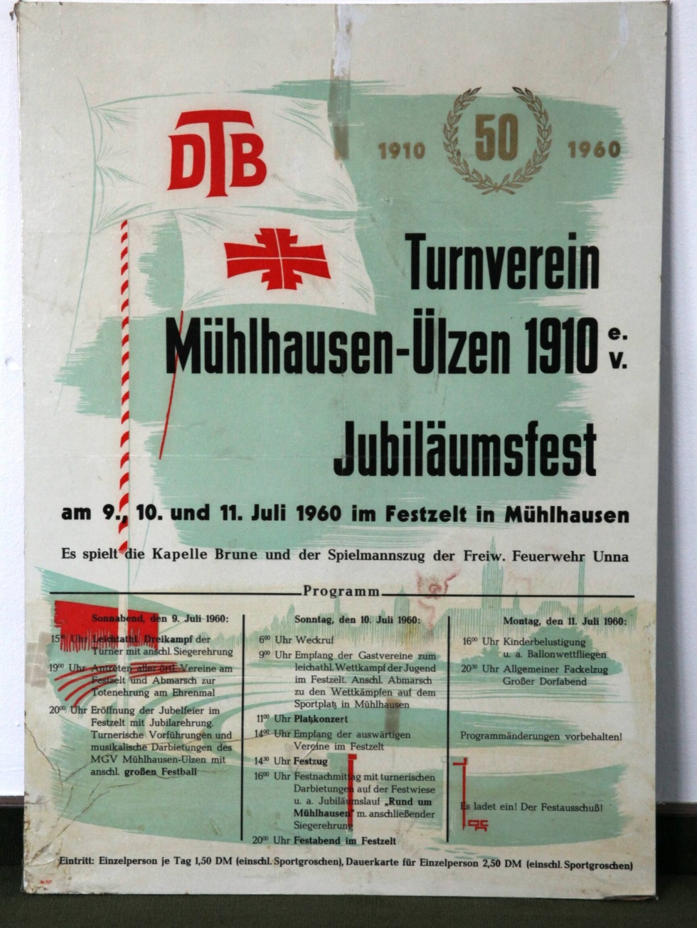 Plakat: Jubiläumsfest des Turnvereins Mühlhausen-Uelzen  vom 9. bis 11. Juli 1960 (Hellweg-Museum Unna CC BY-NC-SA)