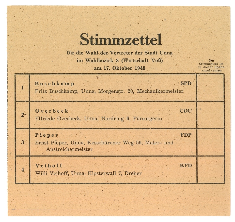 Stimmzettel (Hellweg-Museum Unna CC BY-NC-SA)