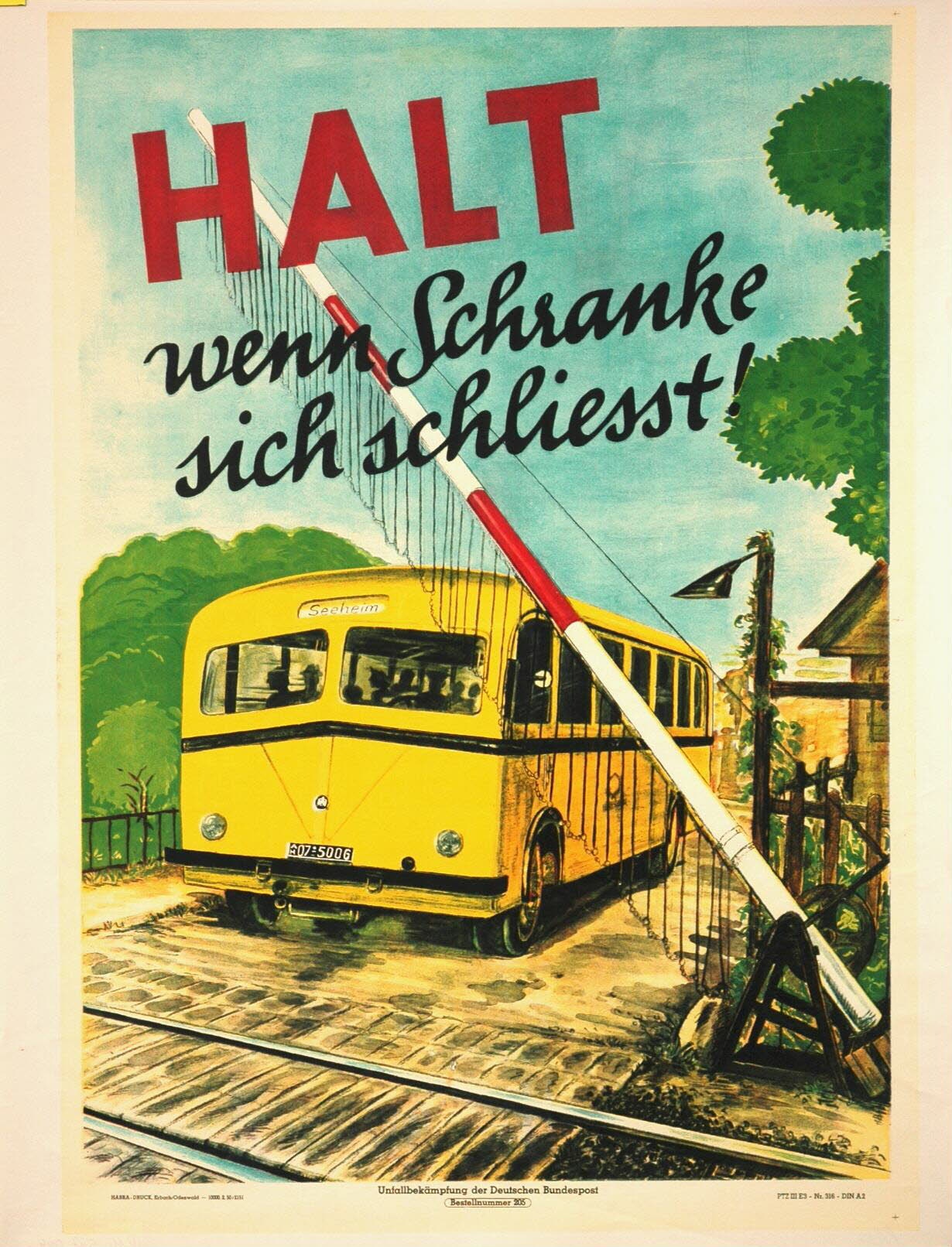Plakat "Halt wenn die Schranke sich schließt!" (DASA Arbeitswelt Ausstellung, Dortmund CC BY-NC-SA)