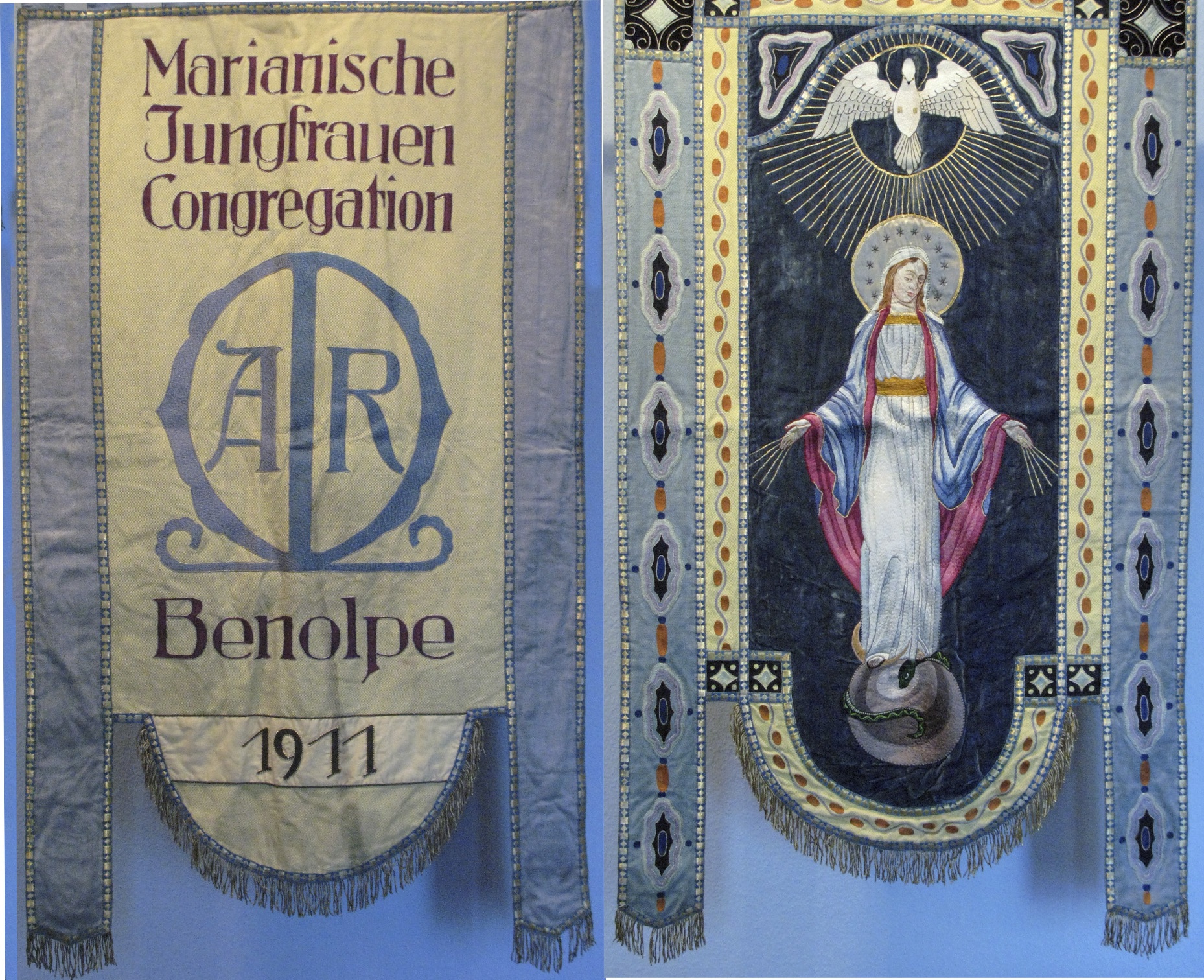 Fahne der Marianischen Jungfrauen Congregation Benolpe (Museum der Stadt Lennestadt CC BY-NC-SA)