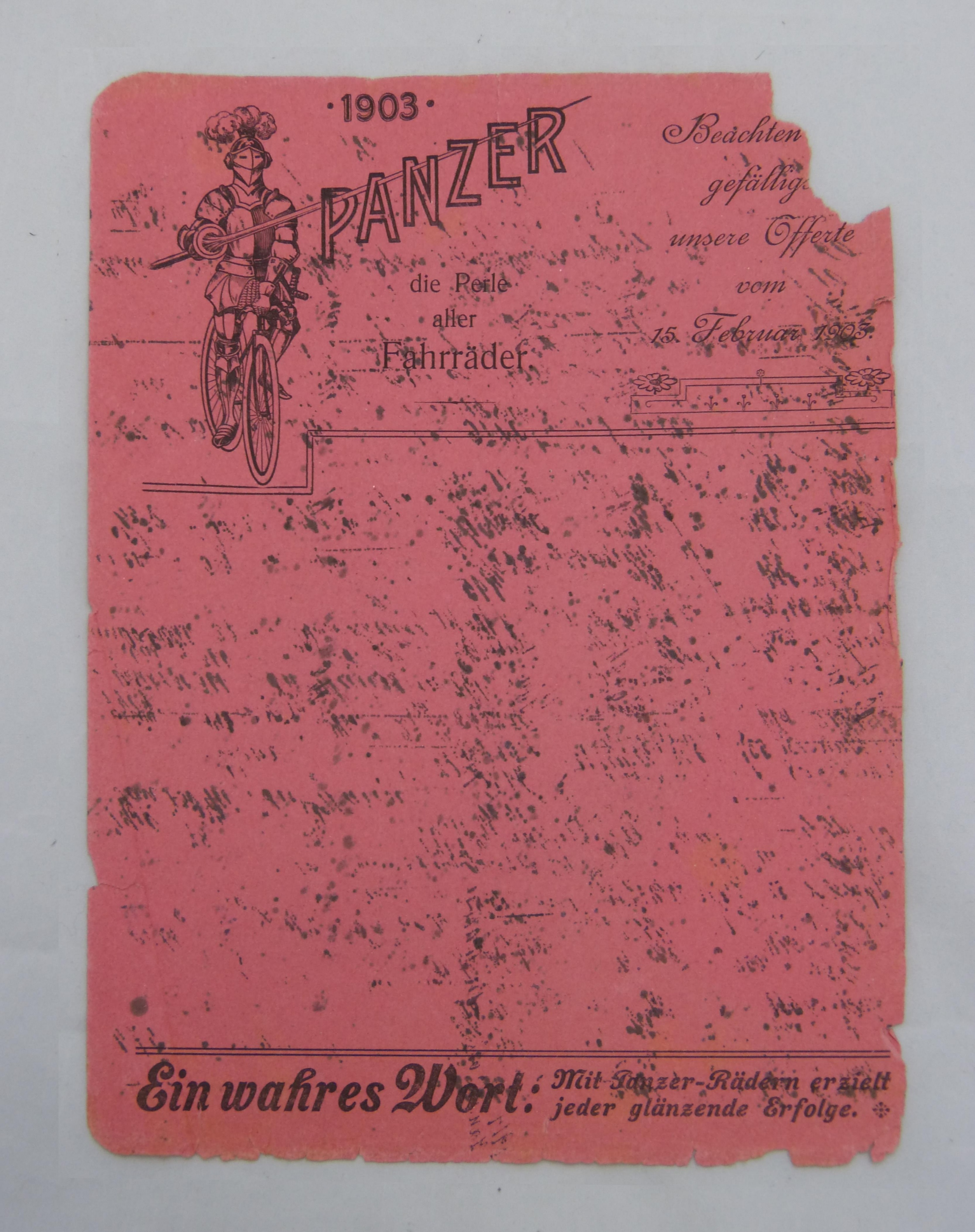 Einzelblatt: Werbung der Firma Panzer (Städt. Hellweg-Museum Geseke CC BY-NC-SA)