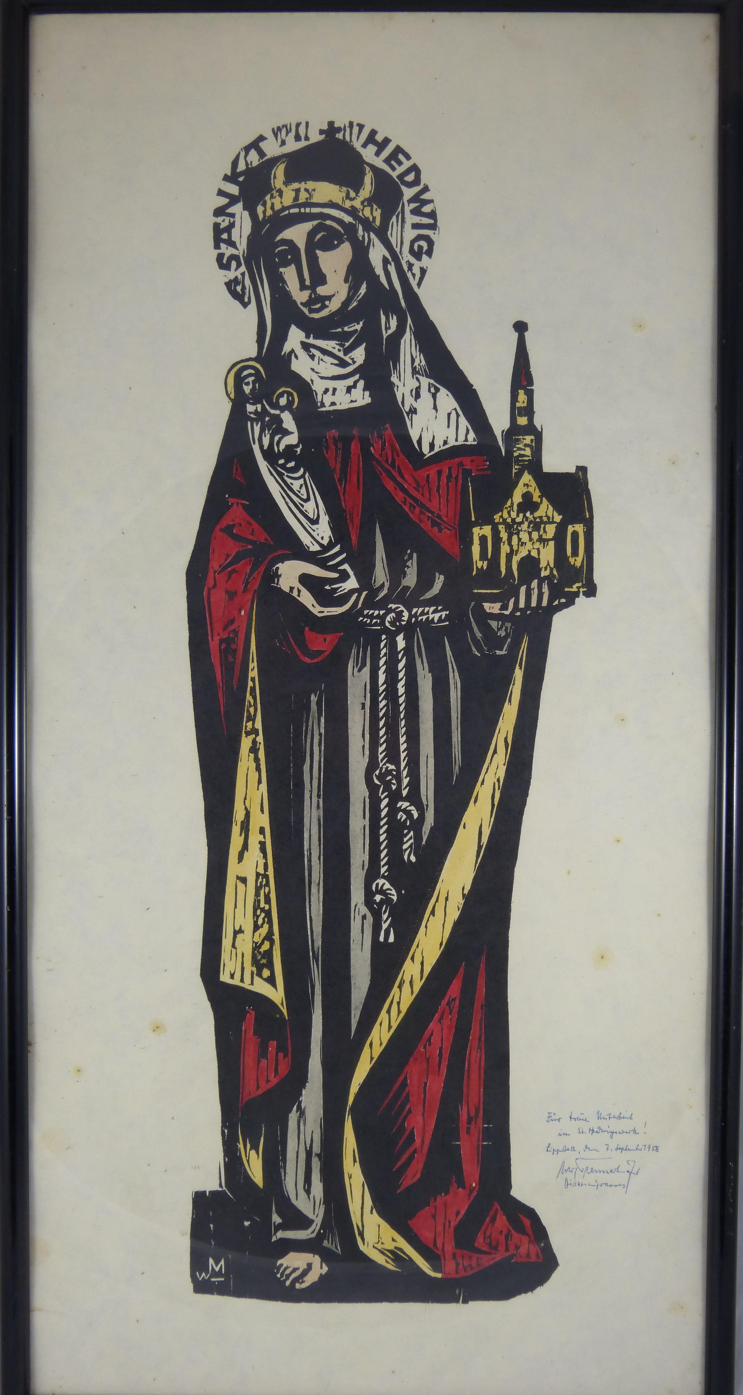 Holzschnitt mit einer Darstellung der Heiligen Hedwig (Städt. Hellweg-Museum Geseke CC BY-NC-SA)