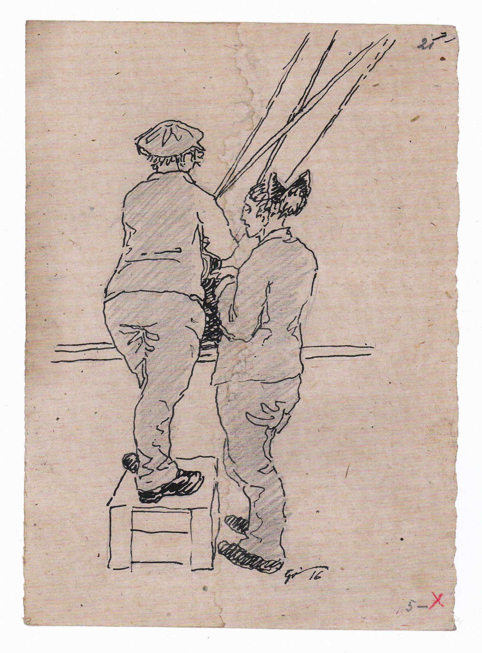 Zeichnung: Frauen im Rüstungsbetrieb 1916 (Stadtmuseum Hagen RR-R)