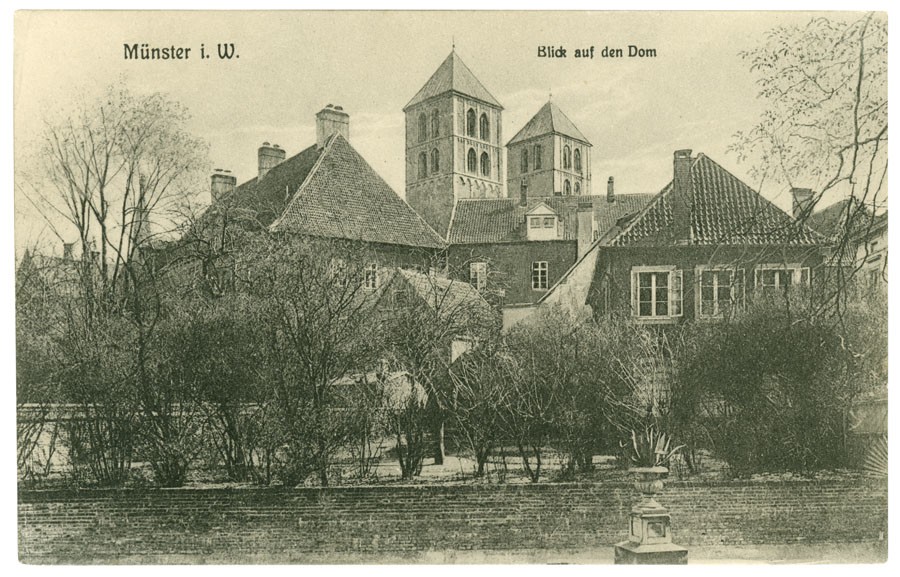 Postkarte: Blick auf den Dom vom Überwasserkirchplatz (Stadtmuseum Münster CC BY-NC-SA)