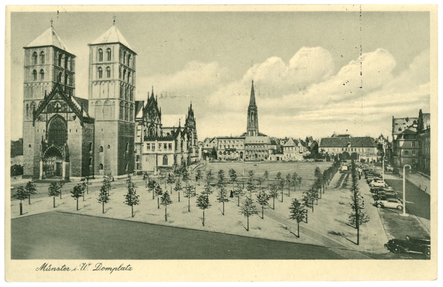 Postkarte: Der Dom und der Domplatz (Stadtmuseum Münster CC BY-NC-SA)