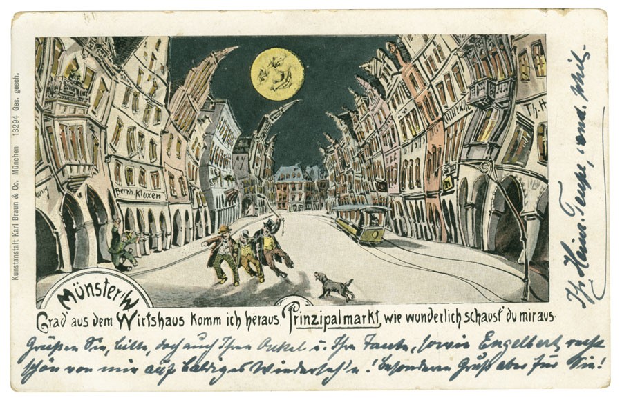 Postkarte: Der wunderliche Prinzipalmarkt (Stadtmuseum Münster CC BY-NC-SA)