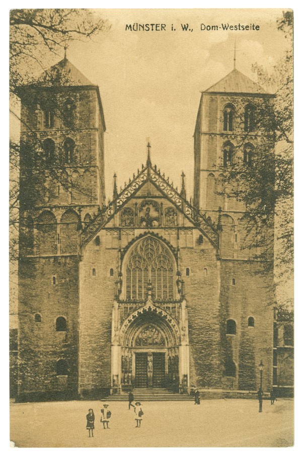 Postkarte: Die Westseite des Doms (Stadtmuseum Münster CC BY-NC-SA)