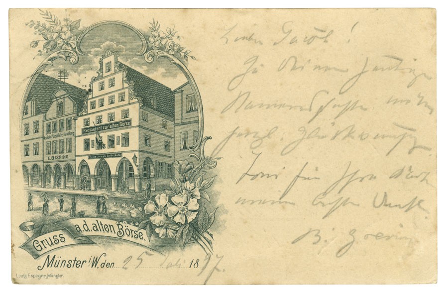 Postkarte: Gruß aus der alten Börse am Prinzipalmarkt (Stadtmuseum Münster CC BY-NC-SA)