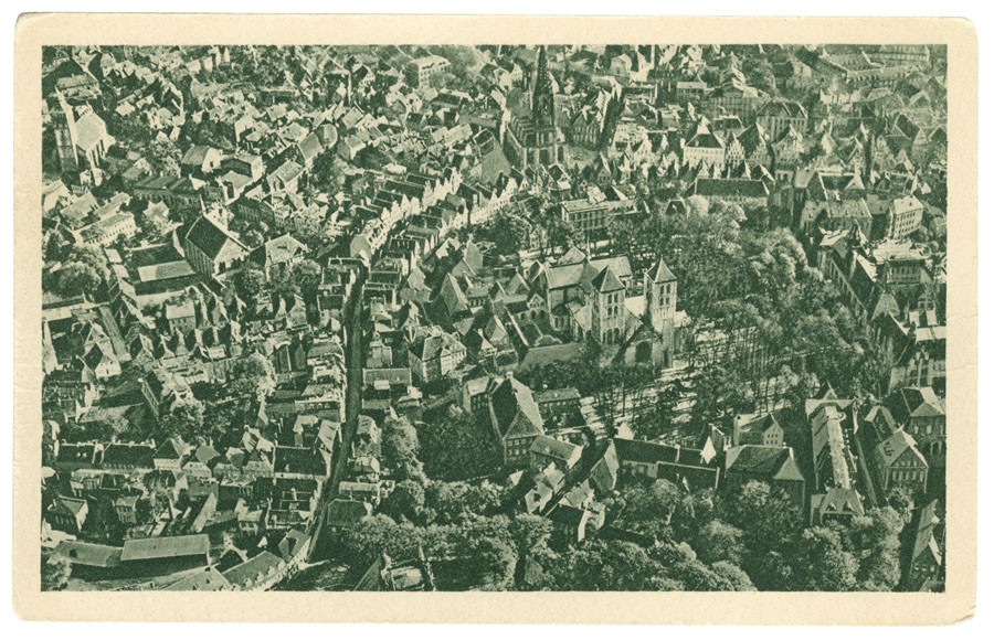 Postkarte: Luftaufnahme der Innenstadt (Stadtmuseum Münster CC BY-NC-SA)