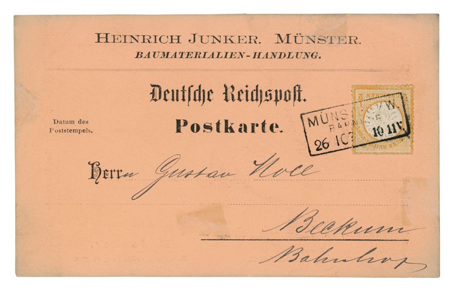 Postkarte: Bestellkarte der Baumaterialienhandlung Heinrich Junker, Münster (Stadtmuseum Münster CC BY-NC-SA)