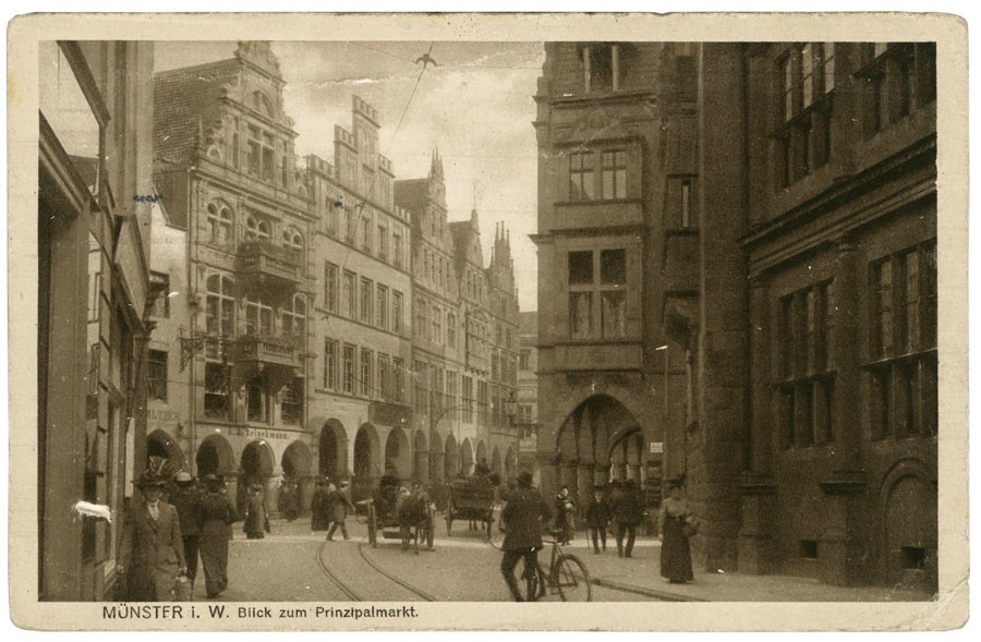 Postkarte: Blick von der Ludgeristraße zum Prinzipalmark (Stadtmuseum Münster CC BY-NC-SA)