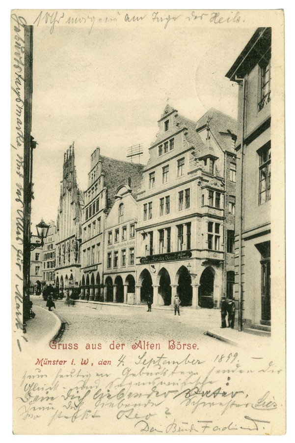Postkarte: Blick von der Rotenburg auf den Prinzipalmarkt. (Stadtmuseum Münster CC BY-NC-SA)