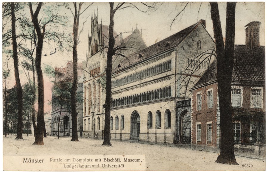 Postkarte: Das Bischöfliche Museum, das Ludgerianum und die Universität (Stadtmuseum Münster CC BY-NC-SA)