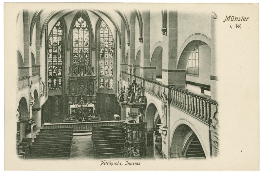 Postkarte: Das Innere der Petrikirche (Stadtmuseum Münster CC BY-NC-SA)