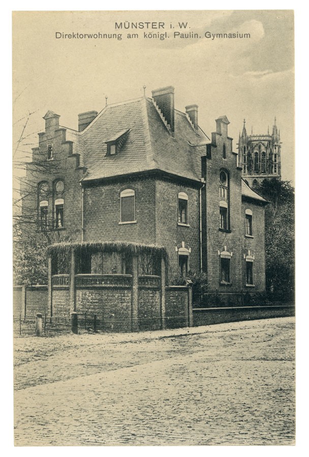 Postkarte: Das Wohnhaus des Direktors vom Gymnasium Paulinum (Stadtmuseum Münster CC BY-NC-SA)