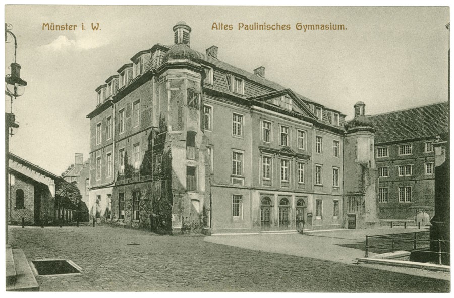 Postkarte: Der Altbau des Gymnasiums Paulinum (Stadtmuseum Münster CC BY-NC-SA)
