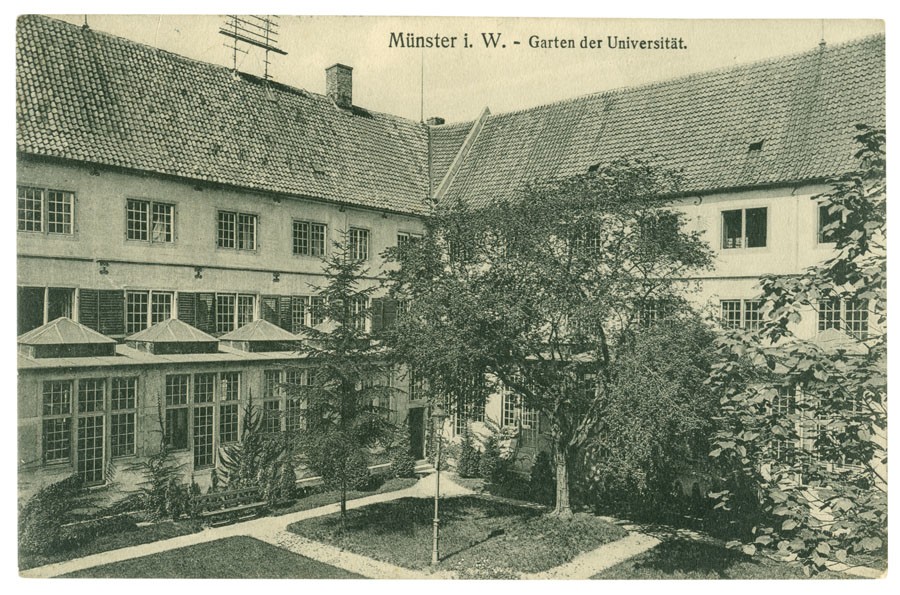 Postkarte: Der Garten der Universität im ehemaligen Jesuitenkolleg (Stadtmuseum Münster CC BY-NC-SA)