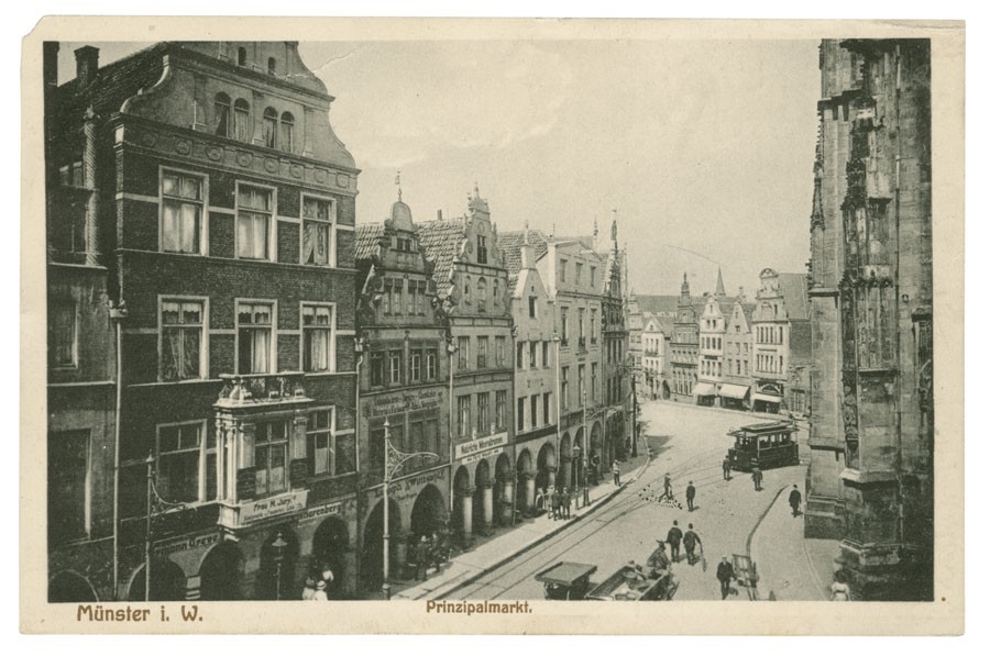 Postkarte: Der Prinzipalmarkt mit Blick in Richtung Drubbel (Stadtmuseum Münster CC BY-NC-SA)