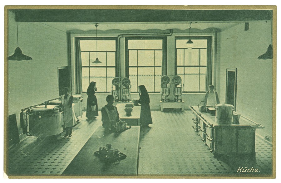 Postkarte: Die Küche im Collegium Borromaeum (Stadtmuseum Münster CC BY-NC-SA)