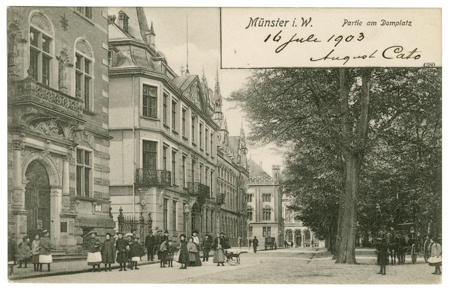 Postkarte: Die Südseite des Domplatzes (Stadtmuseum Münster CC BY-NC-SA)