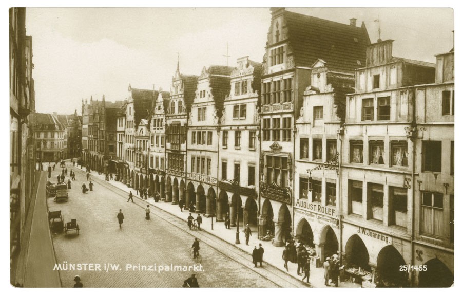 Postkarte: Die Westseite des Prinzipalmarkts (Stadtmuseum Münster CC BY-NC-SA)