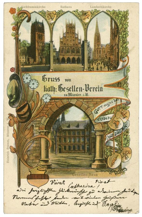 Postkarte: Gruß vom katholischen Gesellenverein (Stadtmuseum Münster CC BY-NC-SA)