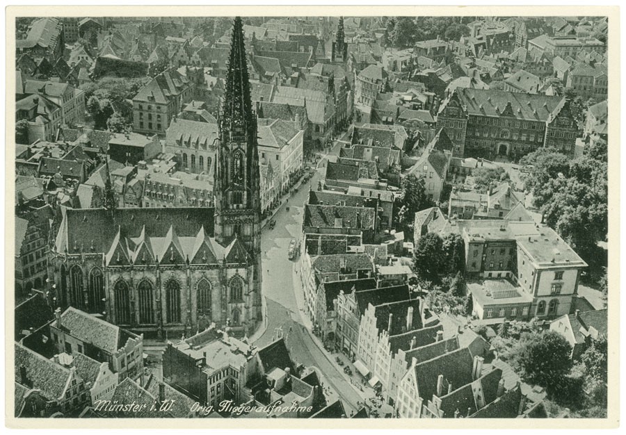 Postkarte: Luftaufnahme vom Prinzipalmarkt in Richtung Süden (Stadtmuseum Münster CC BY-NC-SA)