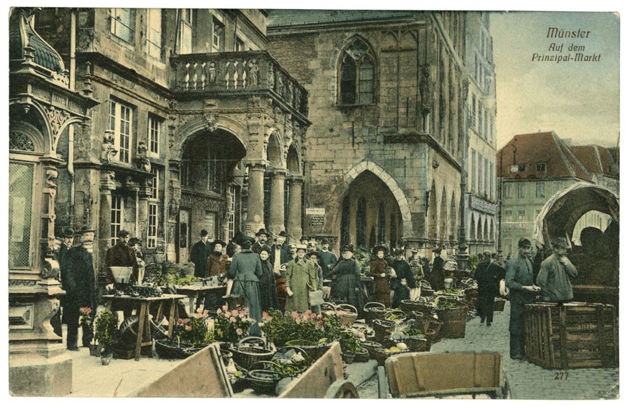 Postkarte: Markt auf dem Prinzipalmarkt (Stadtmuseum Münster CC BY-NC-SA)