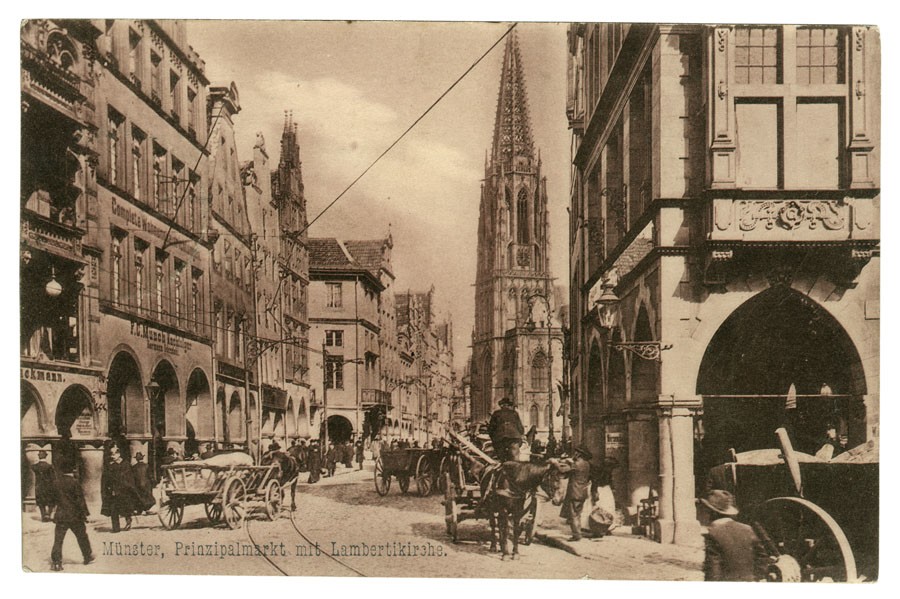 Postkarte: Prinzipalmarkt mit Lambertikirche (Stadtmuseum Münster CC BY-NC-SA)