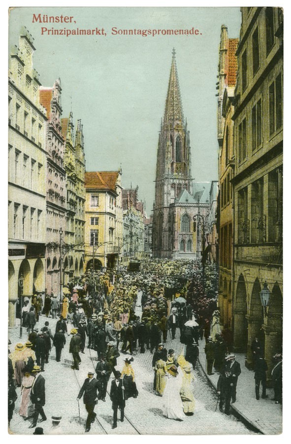 Postkarte: Sonntäglicher Bummel auf dem Prinzipalmarkt (Stadtmuseum Münster CC BY-NC-SA)