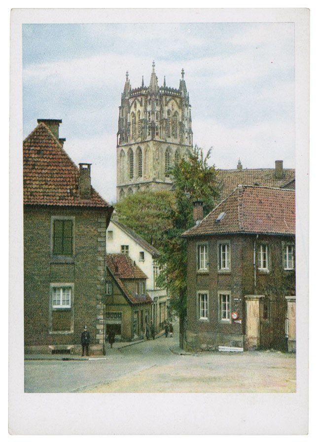 Postkarte: Spiegelturm mit Überwasserkirche (Stadtmuseum Münster CC BY-NC-SA)