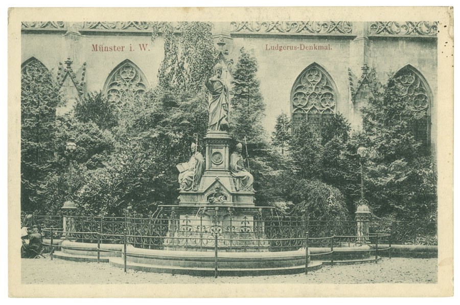 Postkarte: Der Ludgerusbrunnen vor dem Dom (Stadtmuseum Münster CC BY-NC-SA)
