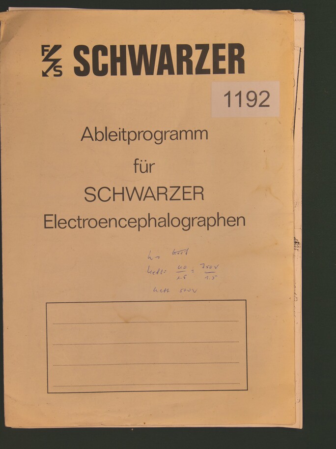 Dokument "Ableitprogramm für Scharzer Encephalographen" (Heimatverein Burgsteinfurt CC BY-NC-SA)