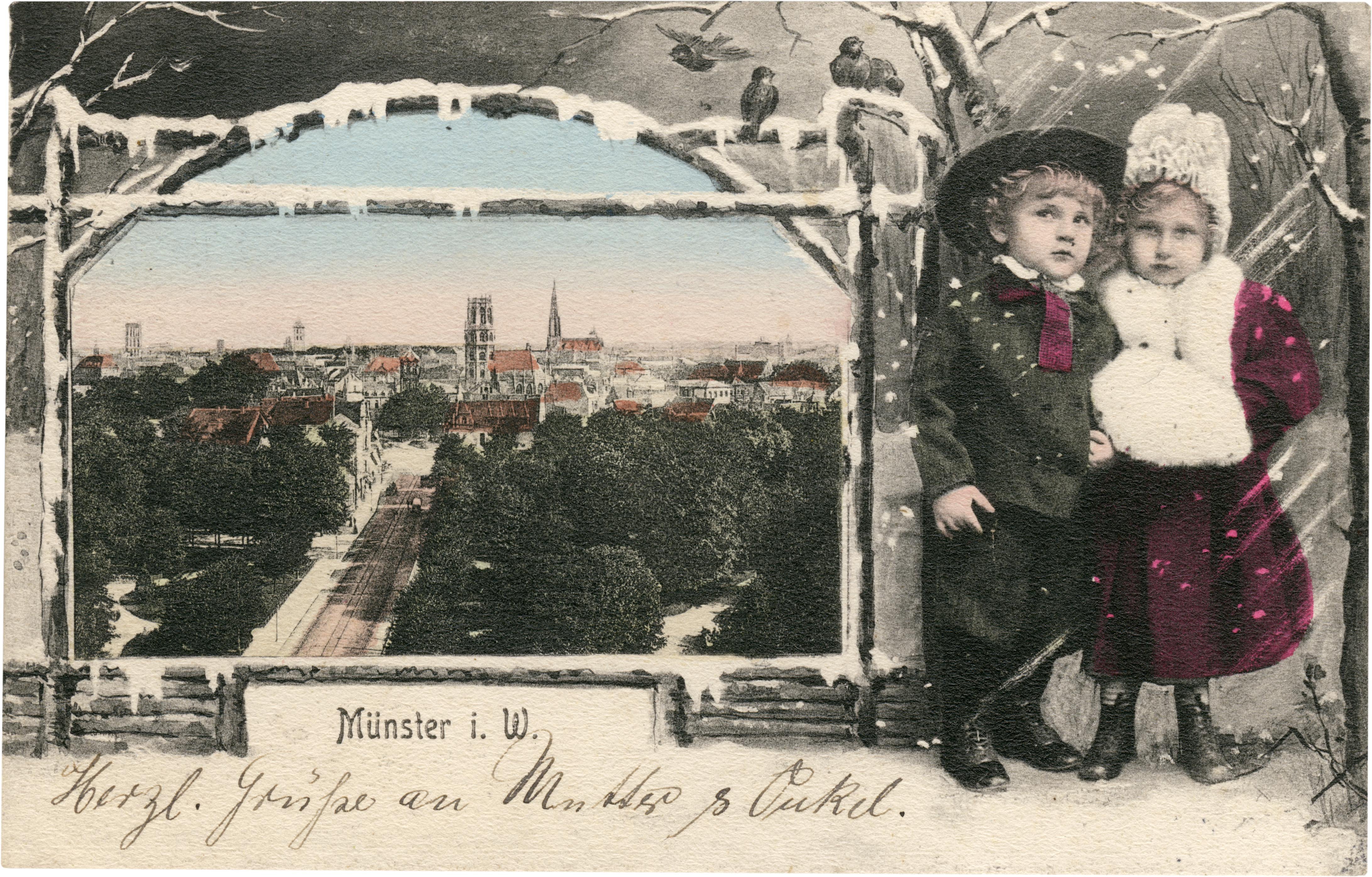 Postkarte: Winterliche Grüße aus Münster (Stadtmuseum Münster CC BY-NC-SA)
