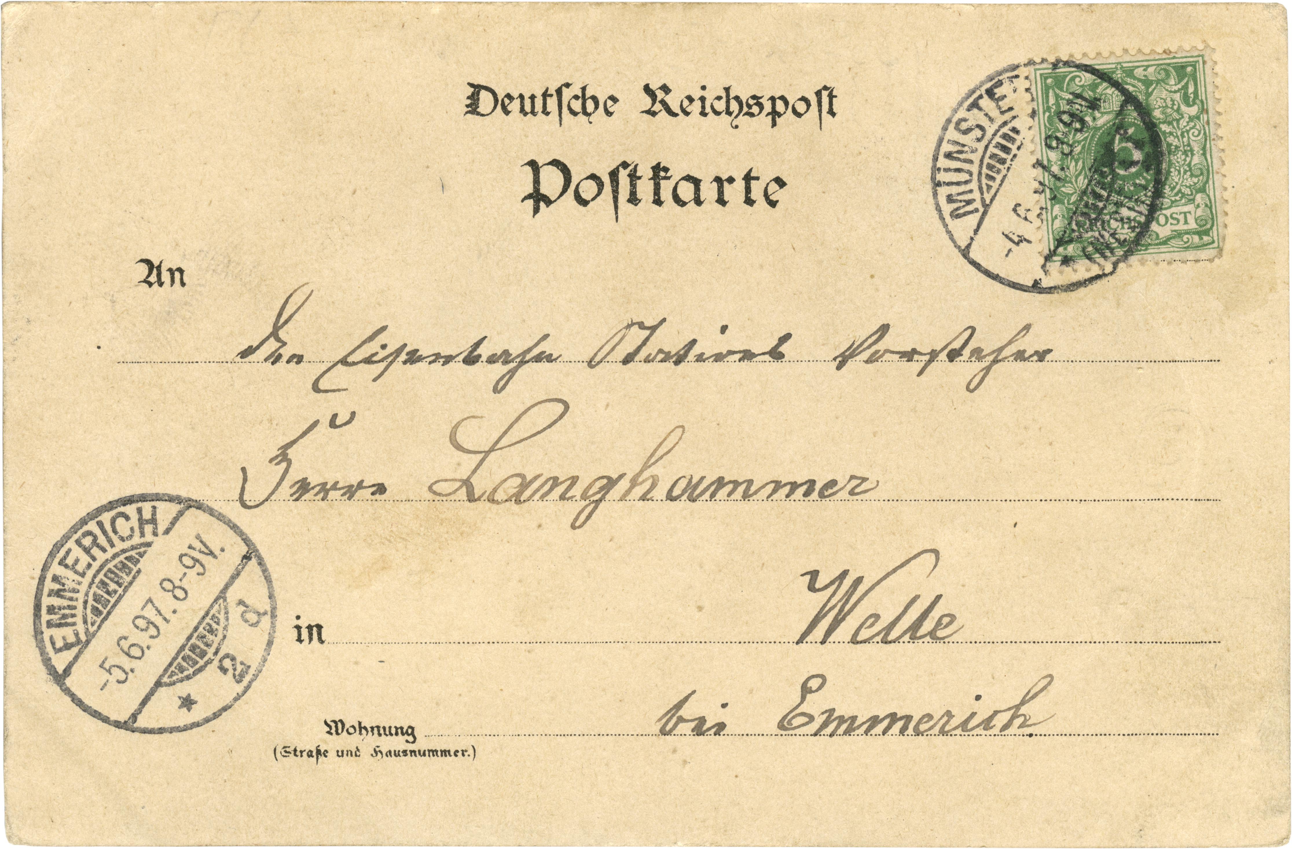 Postkarte: Typische Gestaltung der Anschriftenseite einer Postkarte bis 1905 (Stadtmuseum Münster CC BY-NC-SA)