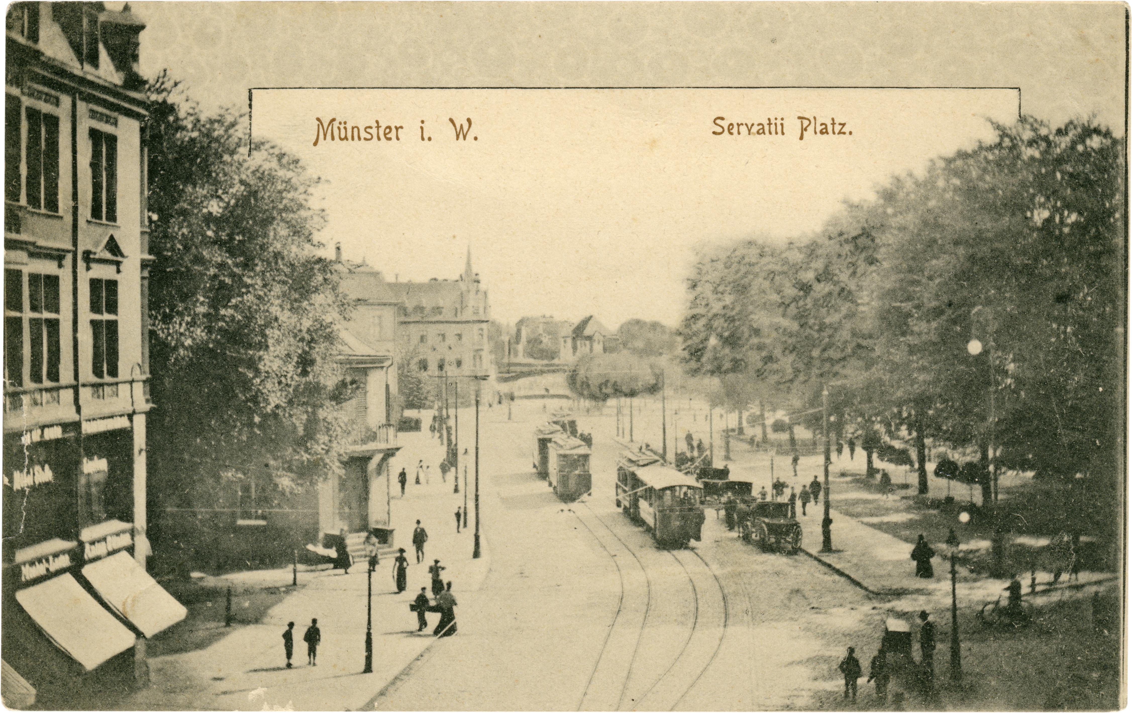 Postkarte: Der Servatiiplatz in Richtung Wolbecker Straße (Stadtmuseum Münster CC BY-NC-SA)