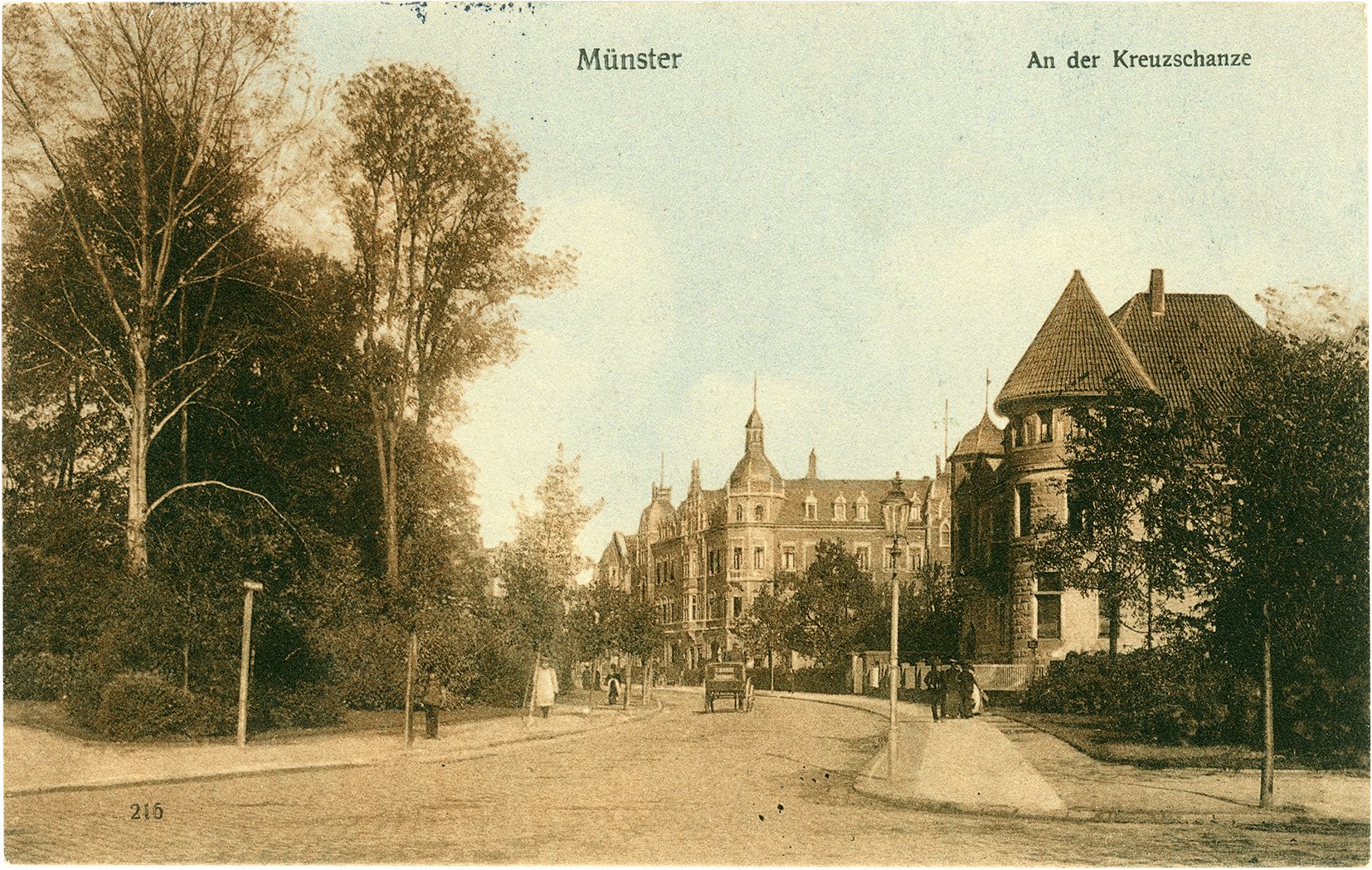 Postkarte: Blick von der Promenade entlang der Kreuzschanze in die Straße Am Kreuztor (Stadtmuseum Münster CC BY-NC-SA)