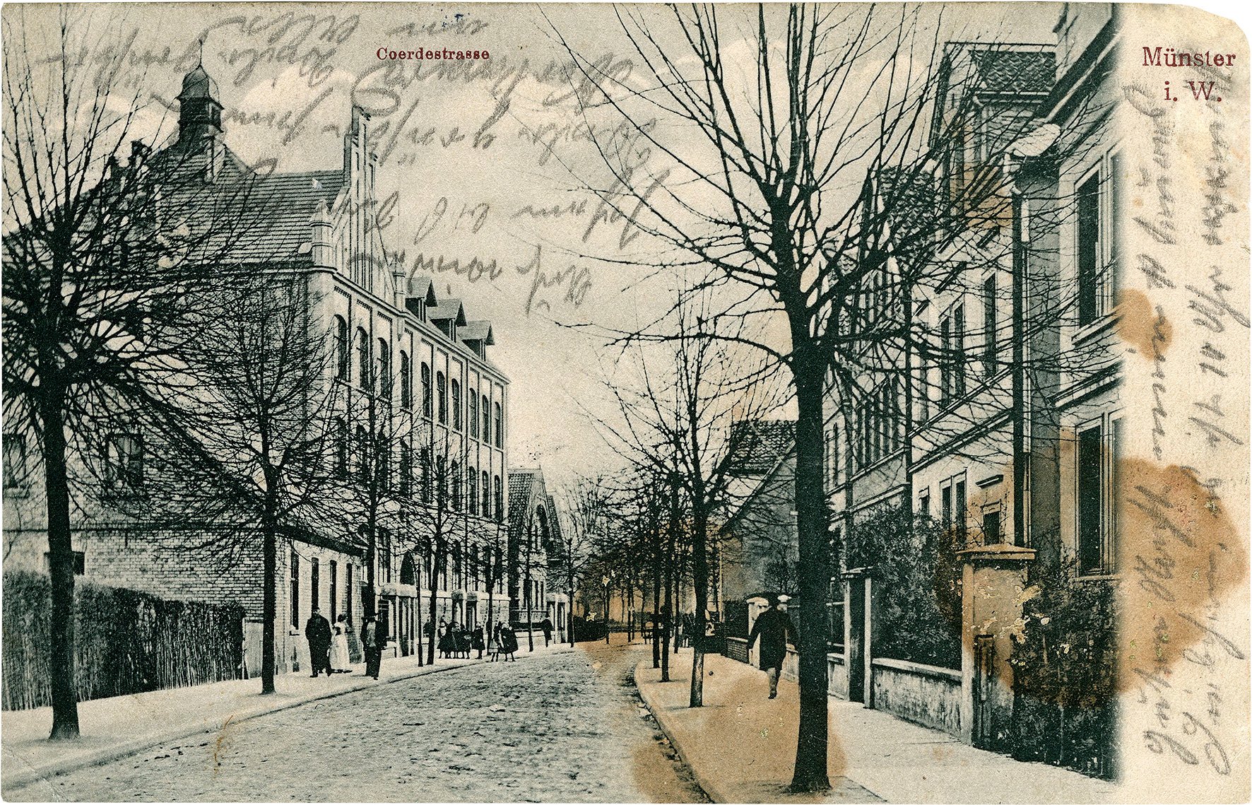 Postkarte: Blick in die Coerdestraße mit der Lutherschule (Stadtmuseum Münster CC BY-NC-SA)