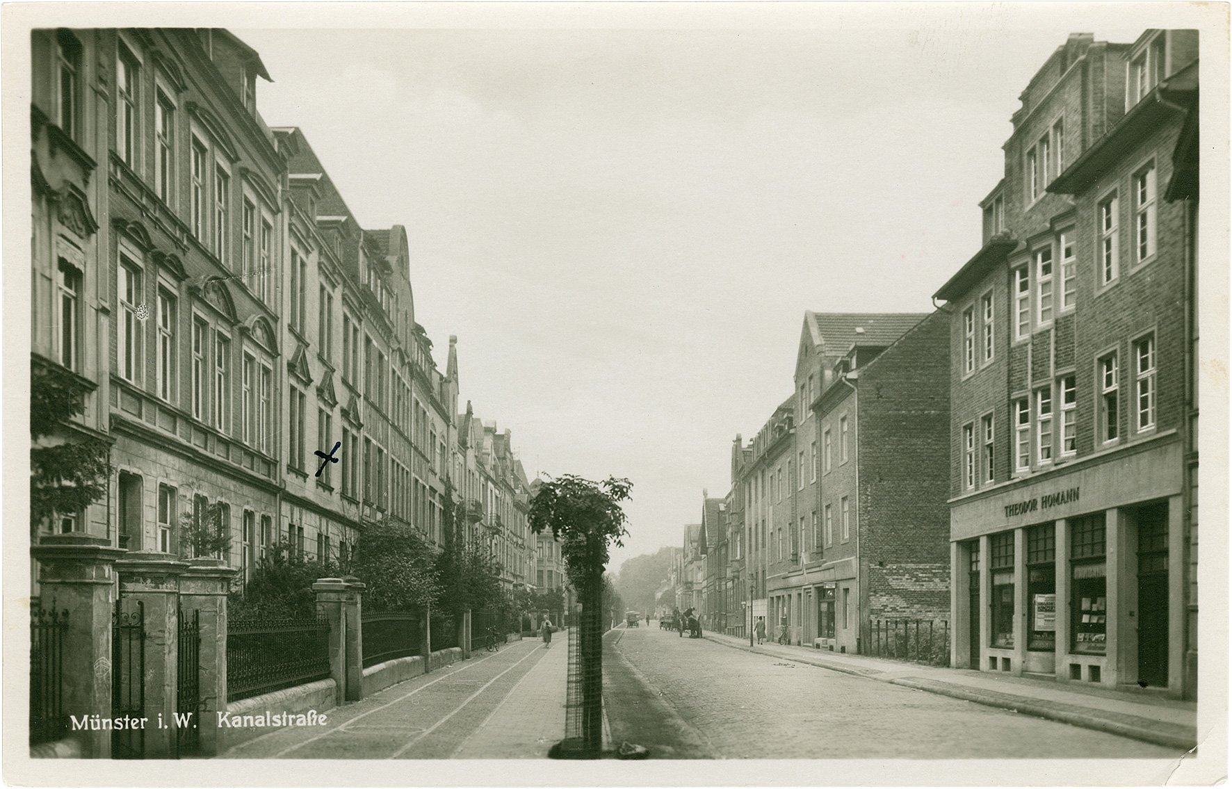 Postkarte: Blick in die Kanalstraße in Richtung Innenstadt (Stadtmuseum Münster CC BY-NC-SA)
