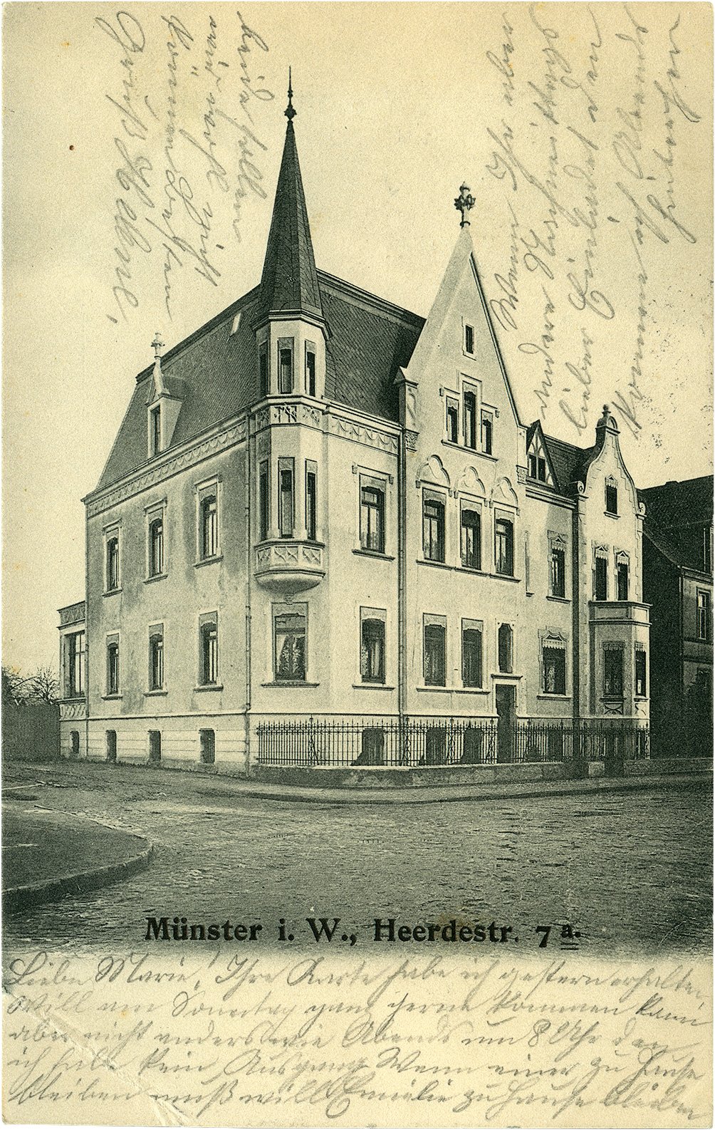 Postkarte: Wohnhaus Heerdestraße 18 an der Ecke zur Finkenstraße (Stadtmuseum Münster CC BY-NC-SA)