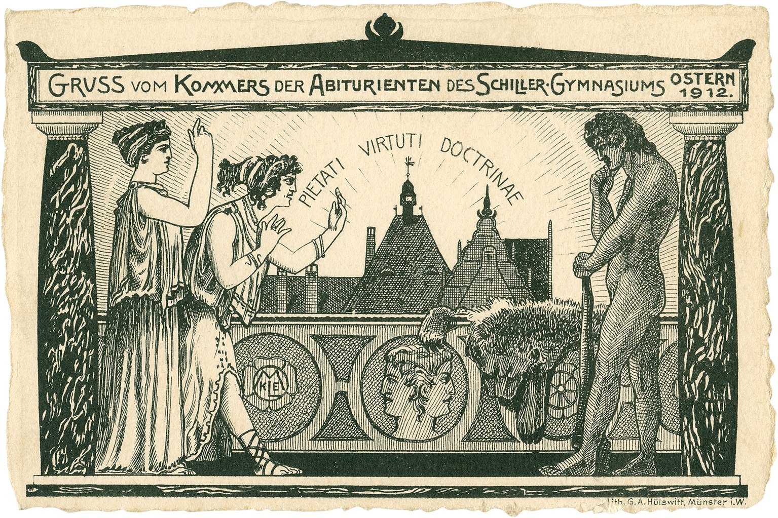 Postkarte: Gruß vom Kommers der Abiturienten des Schillergymnasiums Ostern 1912 (Stadtmuseum Münster CC BY-NC-SA)