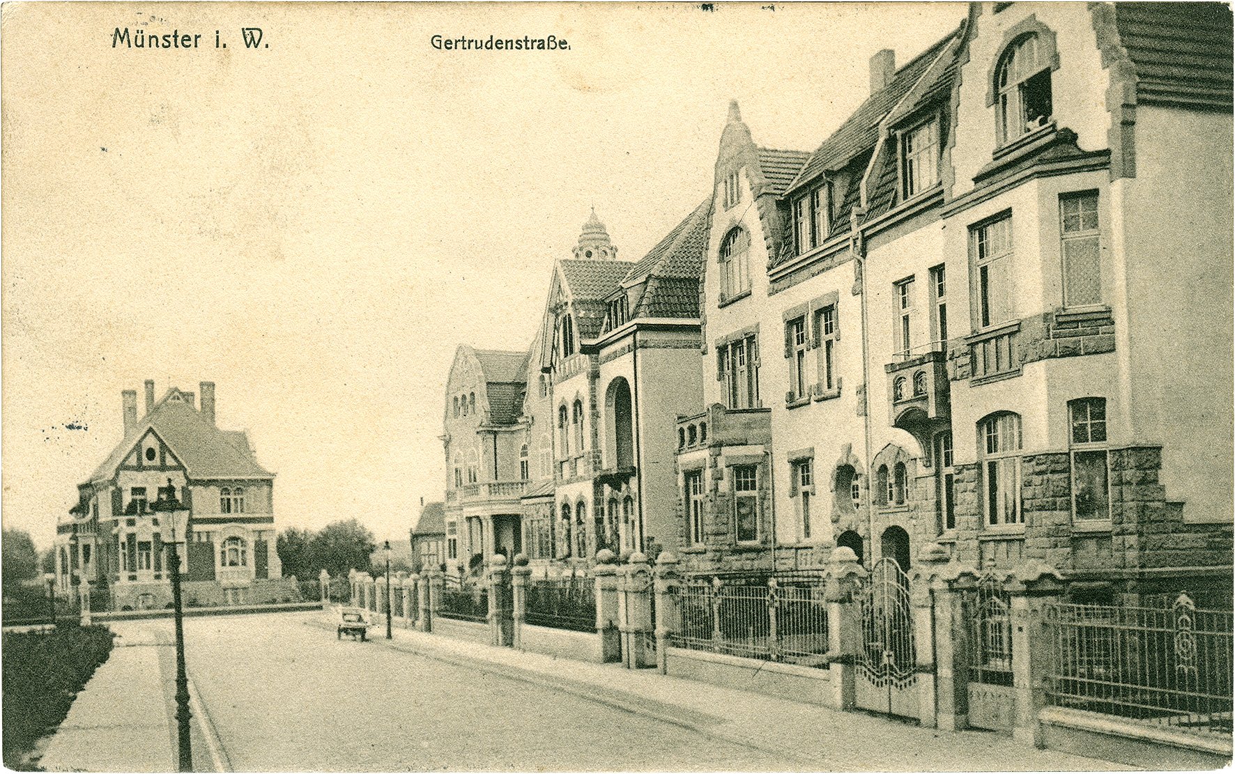 Postkarte: Blick in die Gertrudenstraße in Richtung Melchersstraße (Stadtmuseum Münster CC BY-NC-SA)