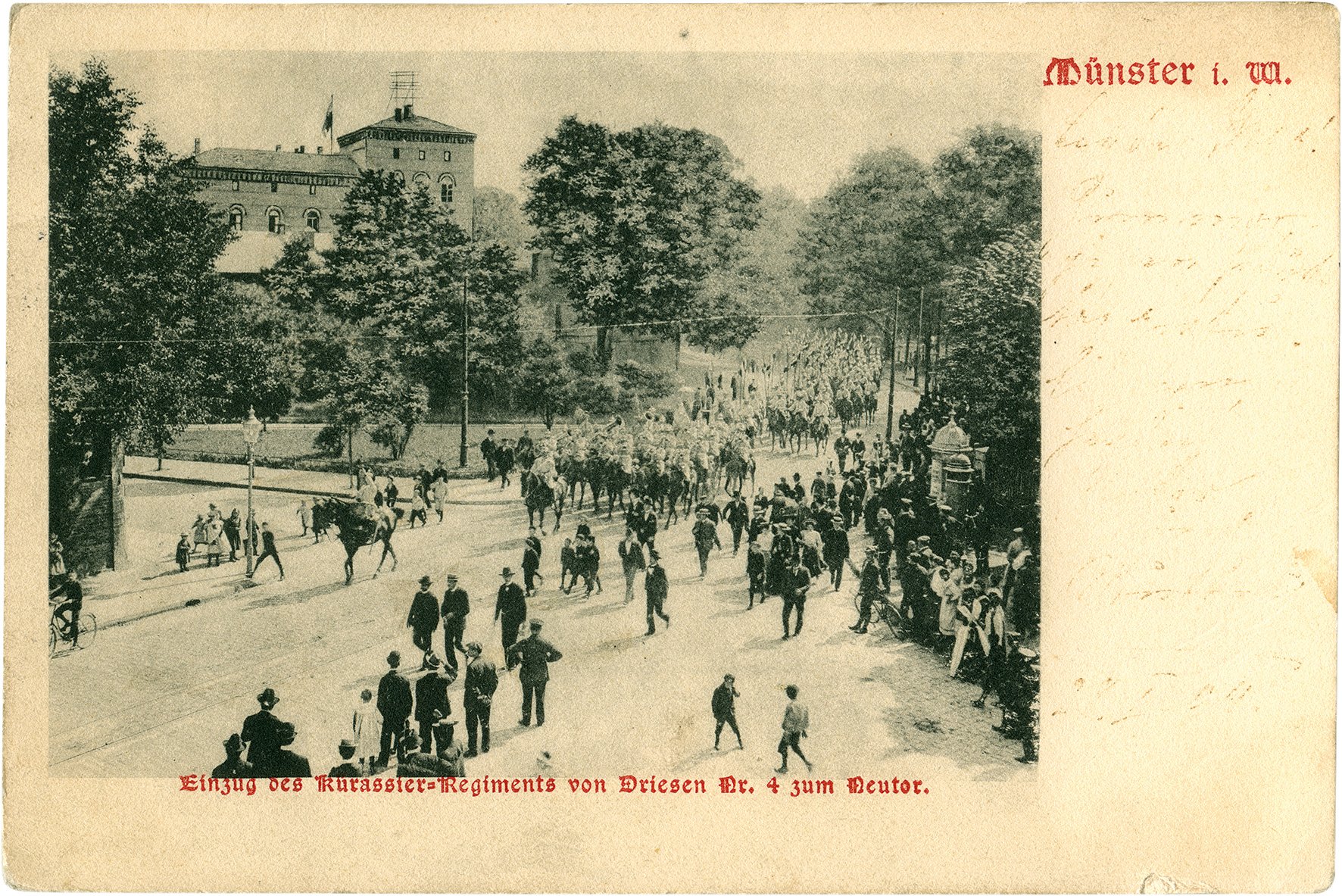 Postkarte: Blick von der Steinfurter Straße auf das Garnisonslazarett am Neutor (Stadtmuseum Münster CC BY-NC-SA)