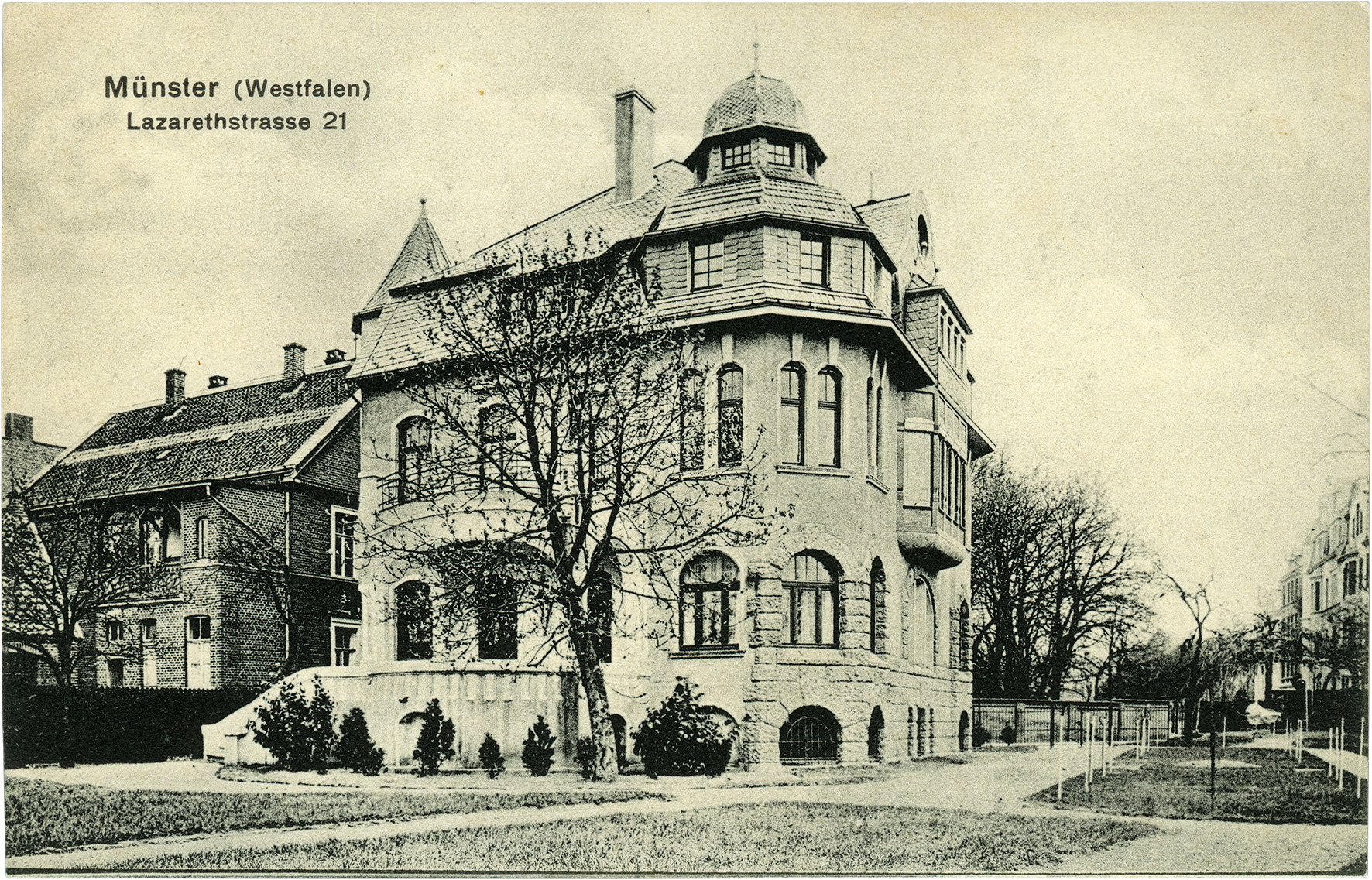 Postkarte: Blick auf das Wohnhaus Lazarettstraße 21 entlang der Lazarettstraße (Stadtmuseum Münster CC BY-NC-SA)