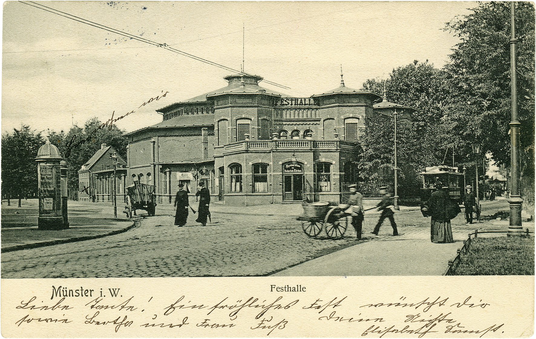Postkarte: Festhalle Steinfurter Straße 1 an der Ecke zur Wilhelmstraße (Stadtmuseum Münster CC BY-NC-SA)