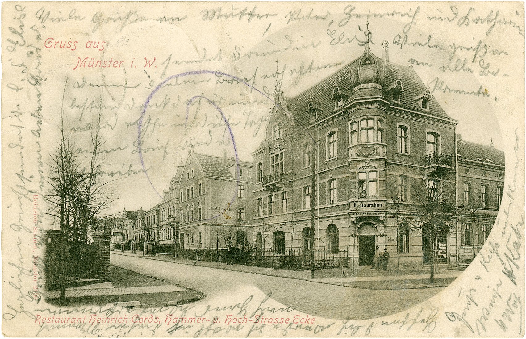 Postkarte: Wohn- und Geschäftshaus mit dem Restaurant von Heinrich Cords, Hammer Straße 70 (Stadtmuseum Münster CC BY-NC-SA)